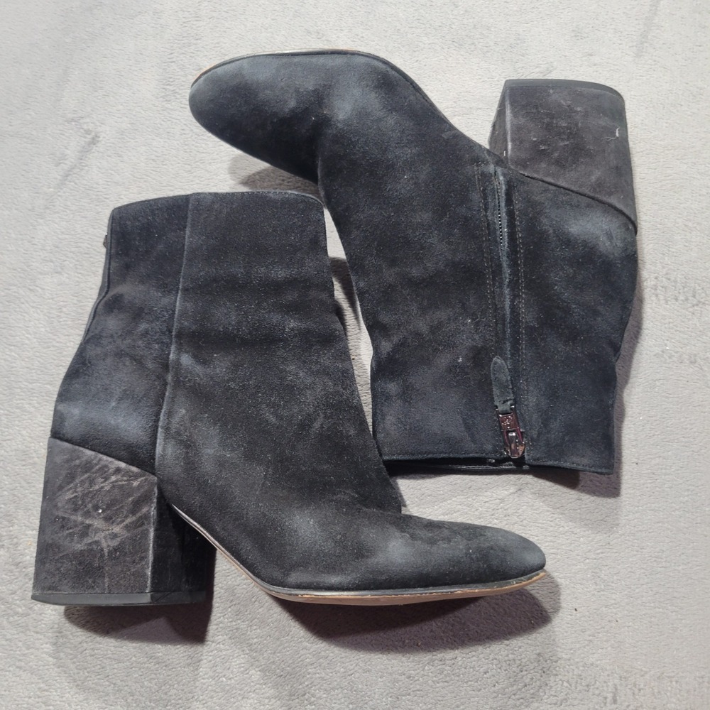 Sam‎ Edelman Ankle Boot Women 6.5 Black Tave Suede Block Heel Side Zip Bootie